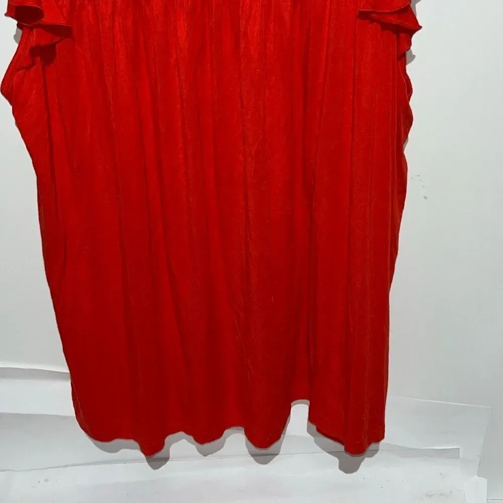 Doublju Women's Red Floral Lace Short Flutter Sleeve Pullover‎ Blouse Size 2XL
